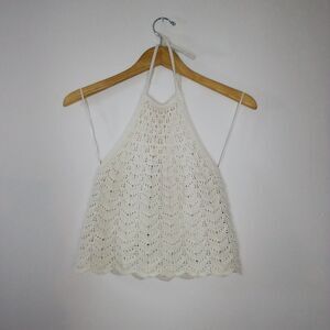 Olive + Oak Crochet Knit Halter Tank M Boho Coquette Cottagecore Festival
